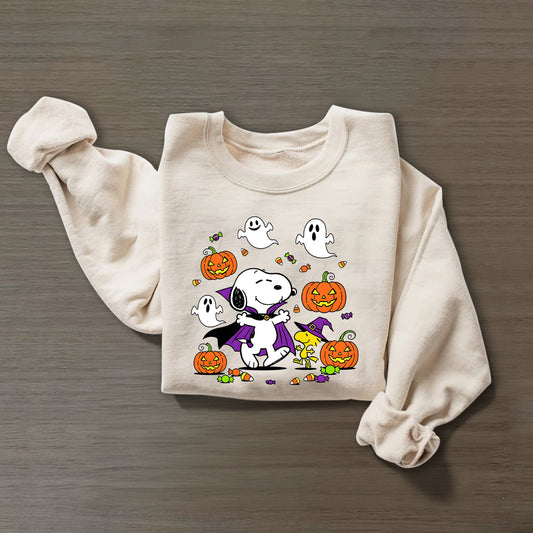 Snoopy Halloween Pumpkin Printed Long Sleeve Casual Top