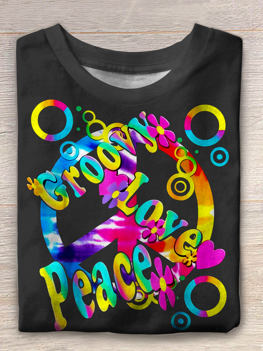 Colorful Hippie Art Crew Neck T-shirt