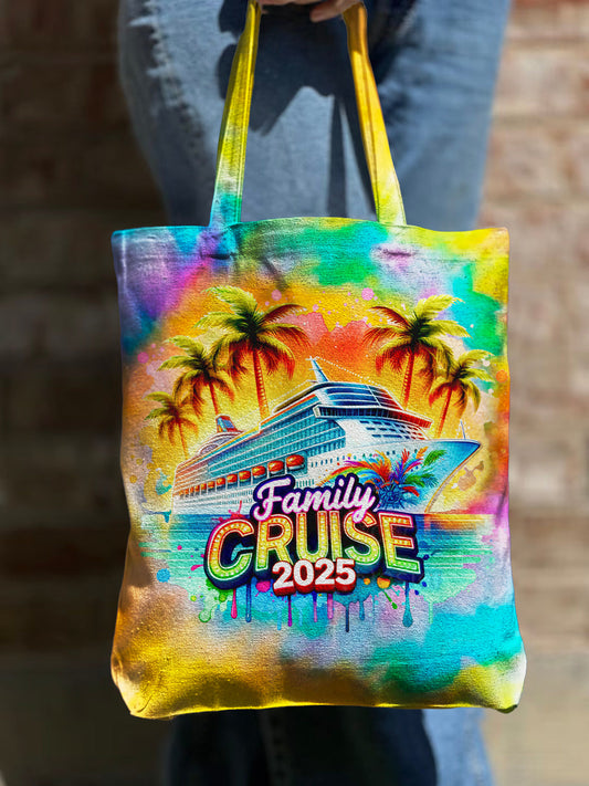 Family Cruise 2025 Aquarell Schultertasche aus Segeltuch mit Reißverschluss 