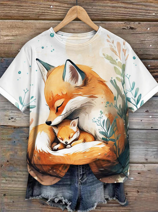 Women's Fox Print Crew Neck T-Shirt