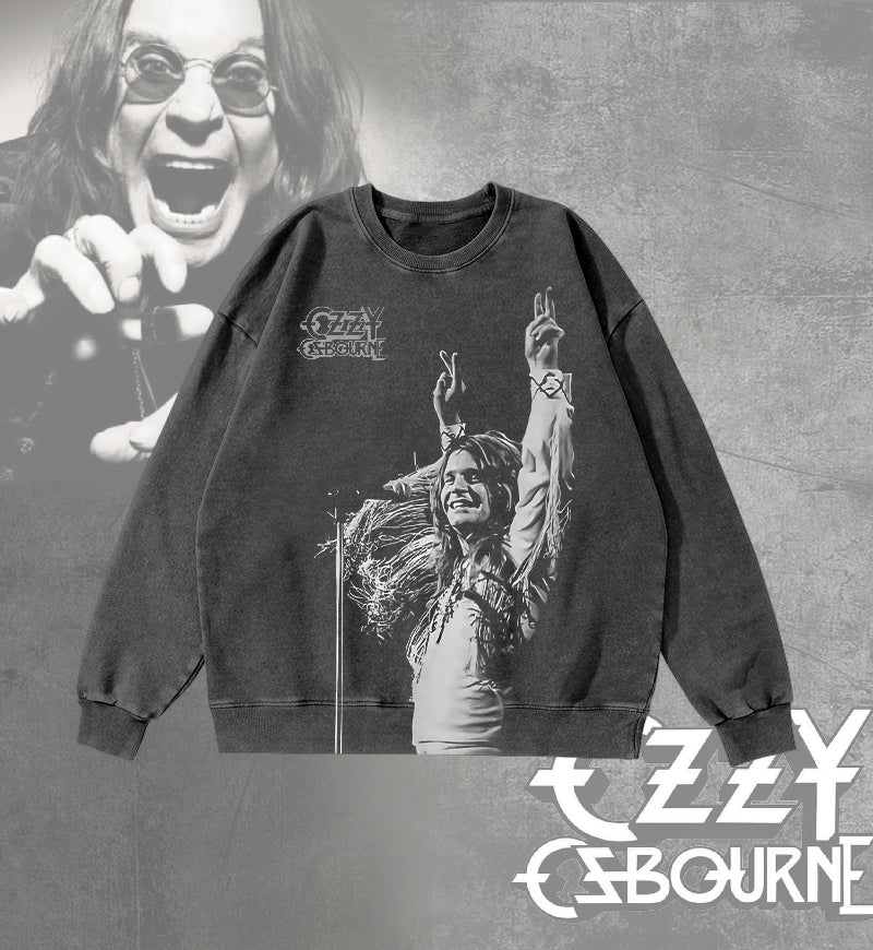 In Memory of Ozzy Osbourne Round Neck Washed Sweatshirt