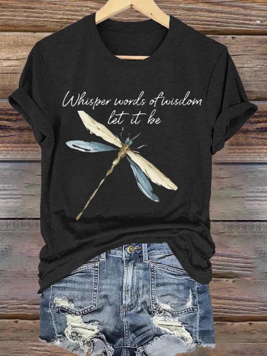 Whisper of Wisdom Hippie Dragonfly Art Crew Neck T-shirt