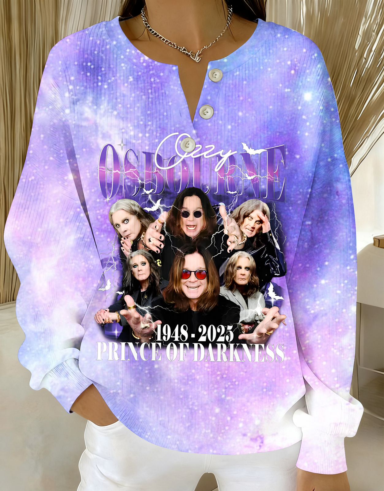 Ozzy Osbourne Prince of Darkness Knitted Button Long-Sleeved Top