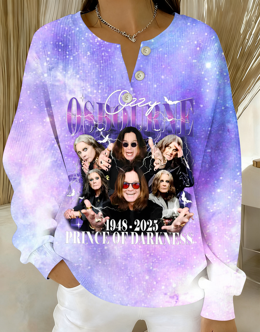 Ozzy Osbourne Prince of Darkness Knitted Button Long-Sleeved Top
