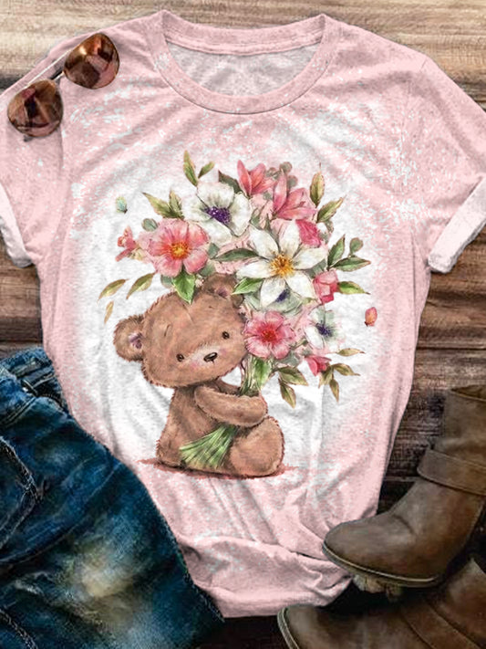 Flower Bear Tie Dye Crew Neck T-shirt