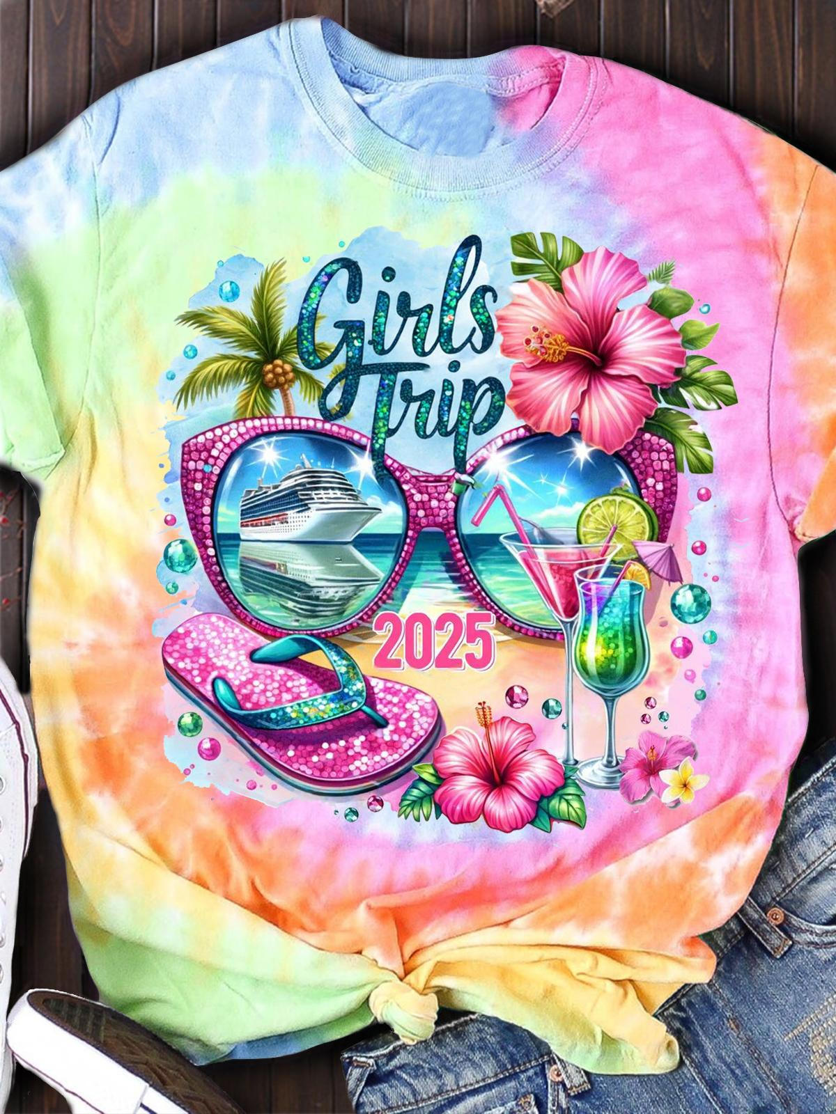 T-Shirt mit Rundhalsausschnitt „Girls Trip 2025“ 