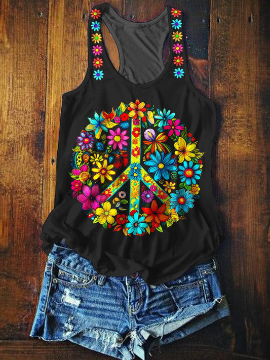 Retro Hippie Floral Printed Casual Tank Top