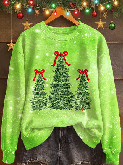 Christmas Tree Print Long Sleeve Casual Top