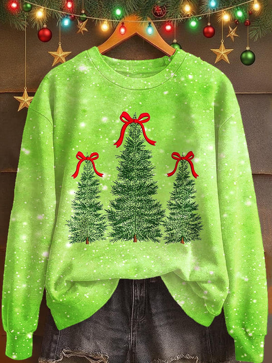 Christmas Tree Print Long Sleeve Casual Top
