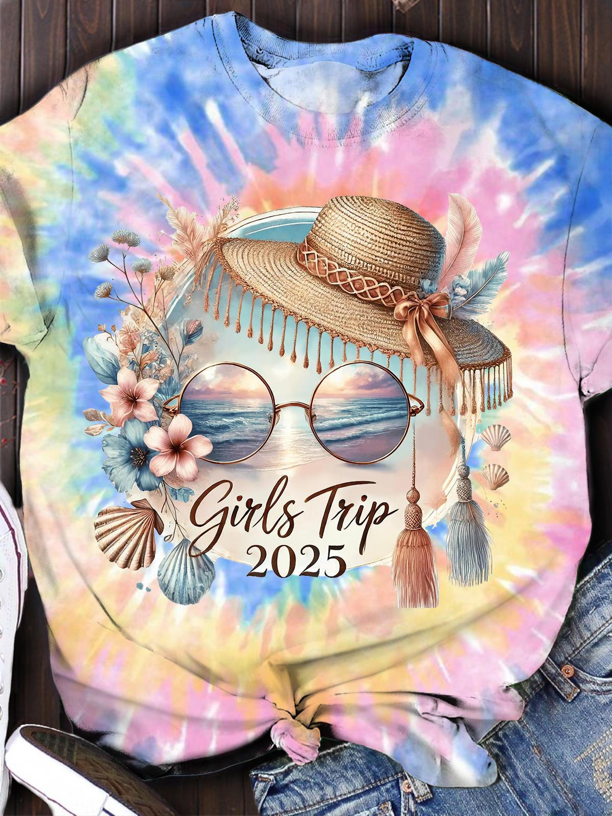 T-shirt coloré « Girls Trip 2025 » pour les vacances d'été 