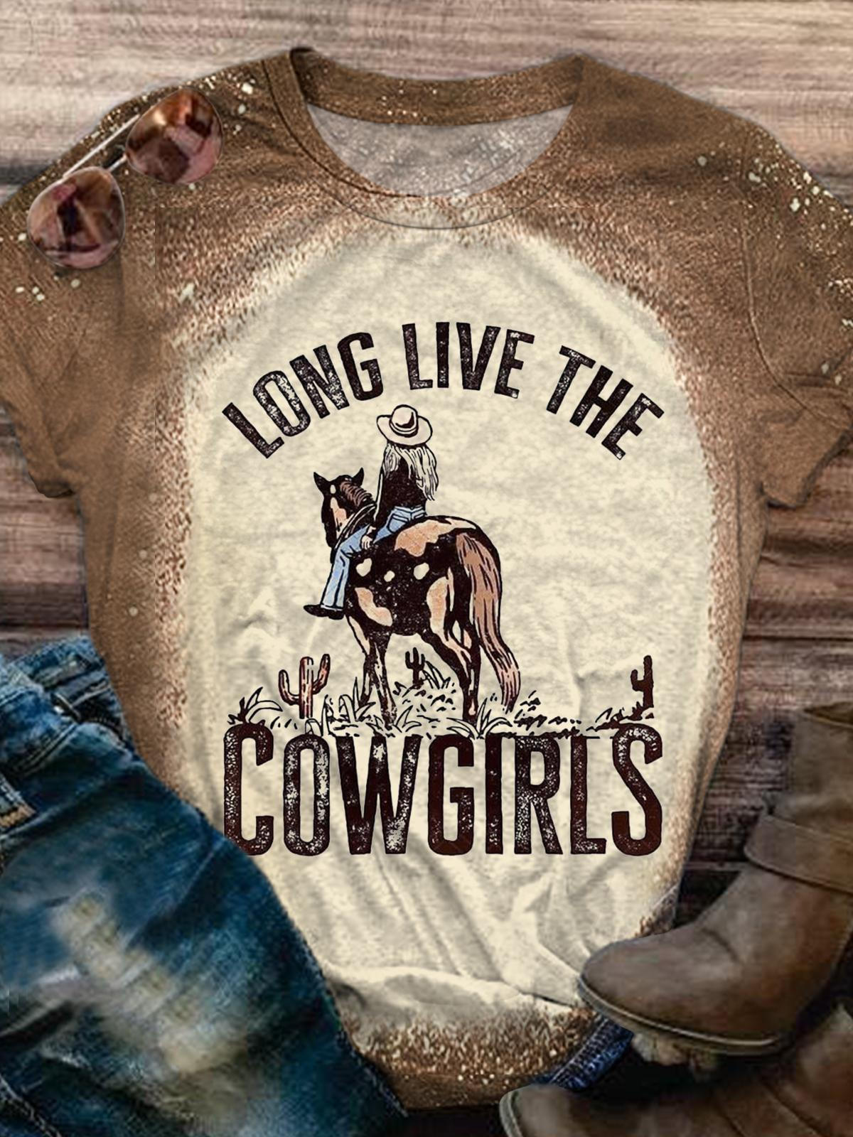Long Live The Cowgirls Print Crew Neck T-shirt