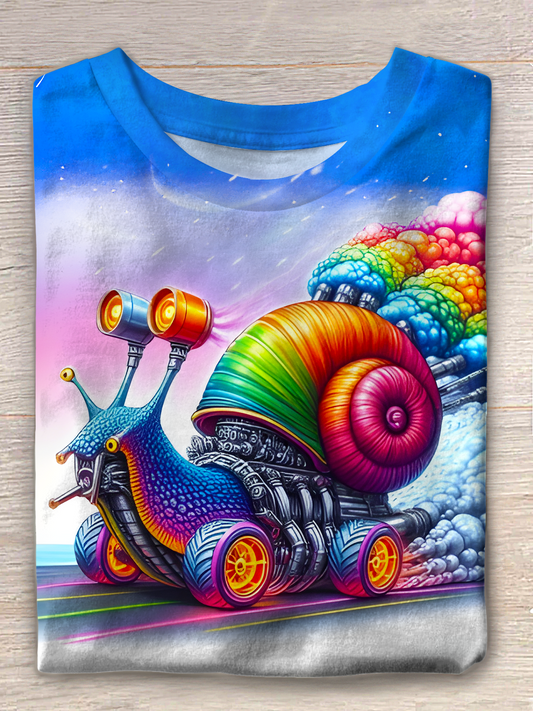 Colorful And Fun Hippie Snail Art Crew Neck T-shirt