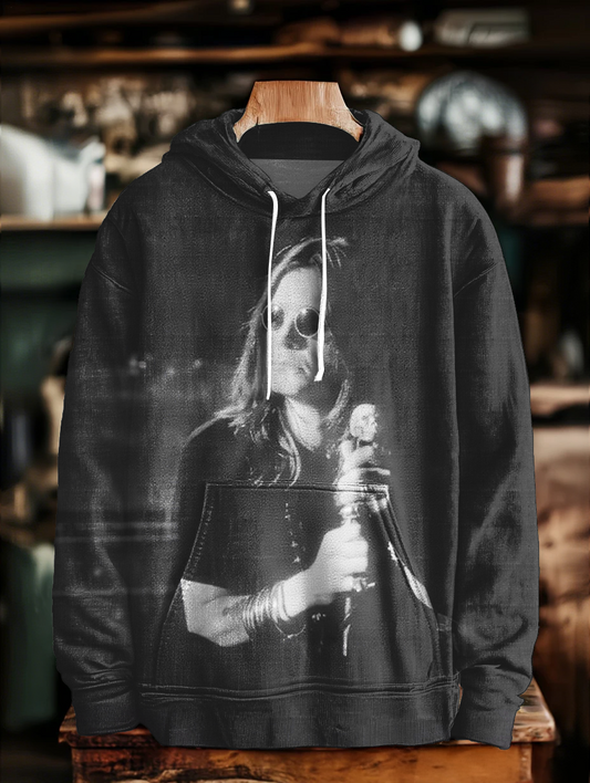 Ozzy Osbourne Vintage Unisex Long Sleeve Hooded Pocket Sweatshirt