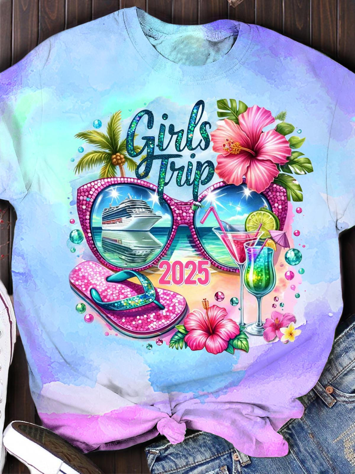 T-Shirt mit Rundhalsausschnitt „Girls Trip 2025“ 