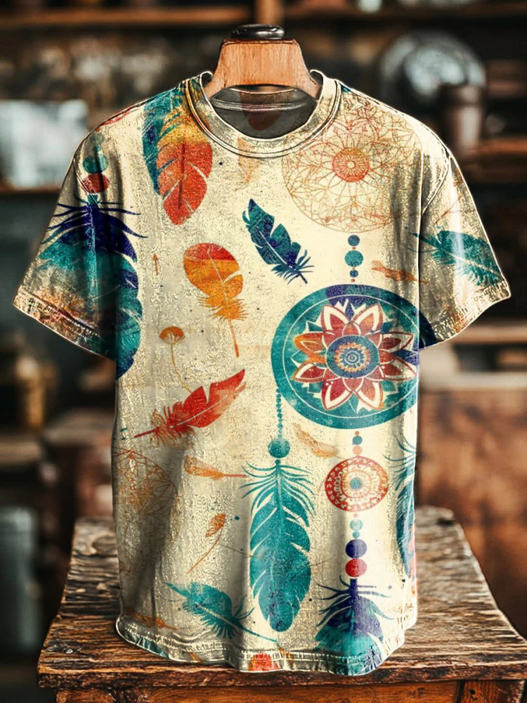 レトロヒッピードリームキャッチャークルーネックTシャツ