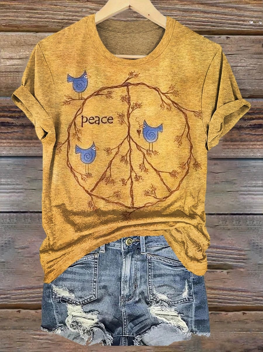 Vintage Hippie Peace Art Crew Neck T-shirt