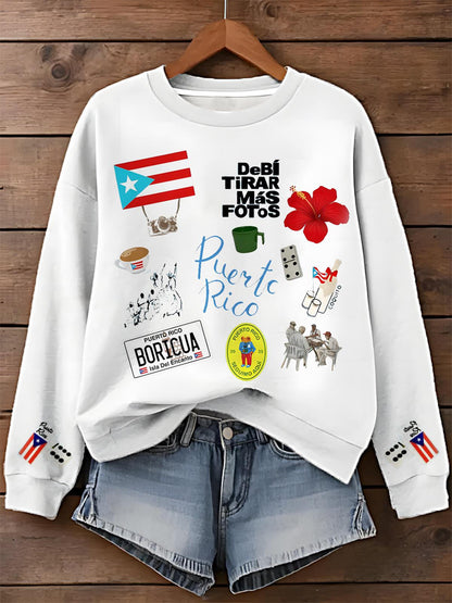 Bad Bunny Dtmf Puerto Rico Printed Long Sleeve Casual Top