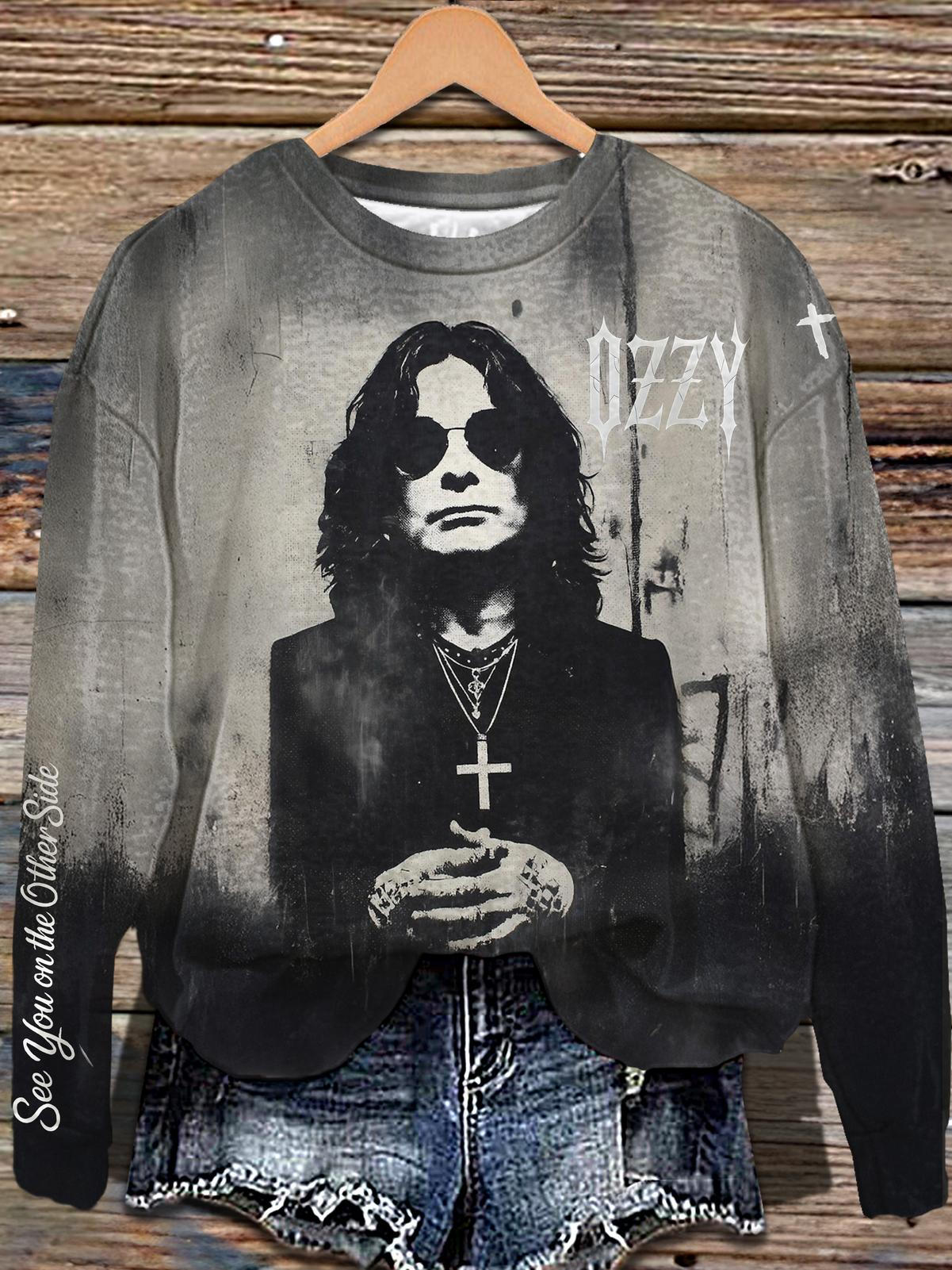 In Memory of Ozzy Osbourne Printed Long Sleeve Casual Top