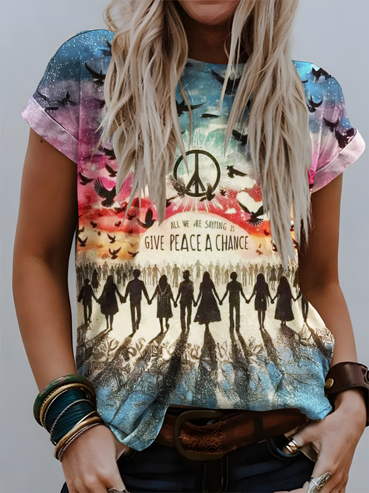 All We Are Sayiling Is Give Peace A Change Hippie Art Crew Neck T-shirt