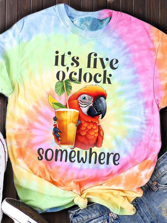 どこかで5時が来る パロット タイダイ クルーネック Tシャツ
