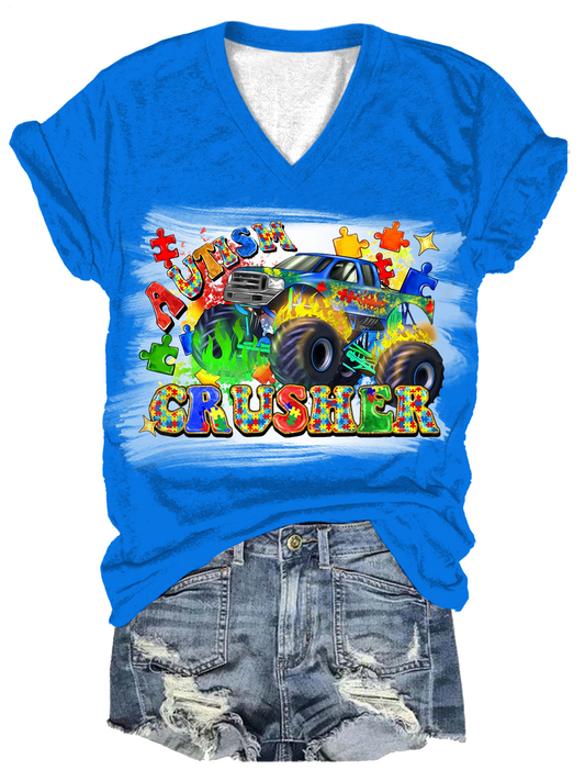 自閉症クラッシャー VネックTシャツ