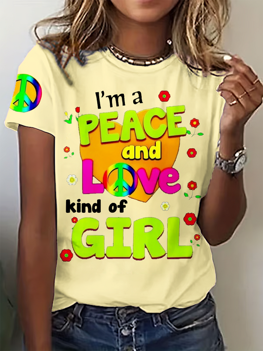 Peace And Love Girl Crew Neck T-shirt