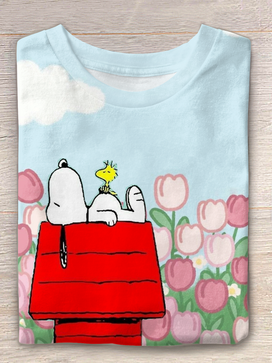 Fun Vacation Snoopy Lazy Garden Crew Neck T-shirt