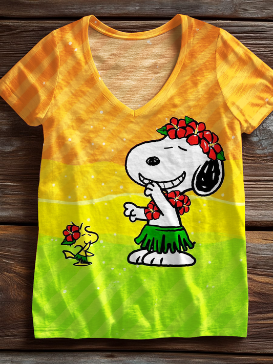 Fun Holiday Island Atmosphere Rainbow Snoopy V-neck T-Shirt