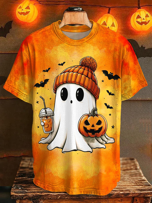 Halloween Pumpkin Ghost Crew Neck T-shirt