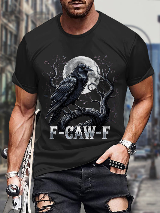 Fun Crow Printed Round Neck Short Sleeve Men's T-shirt