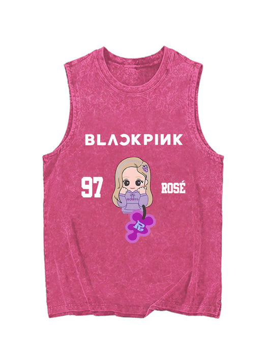 빈티지 블랙핑크 멤버 프린트 빈티지 탱크탑 