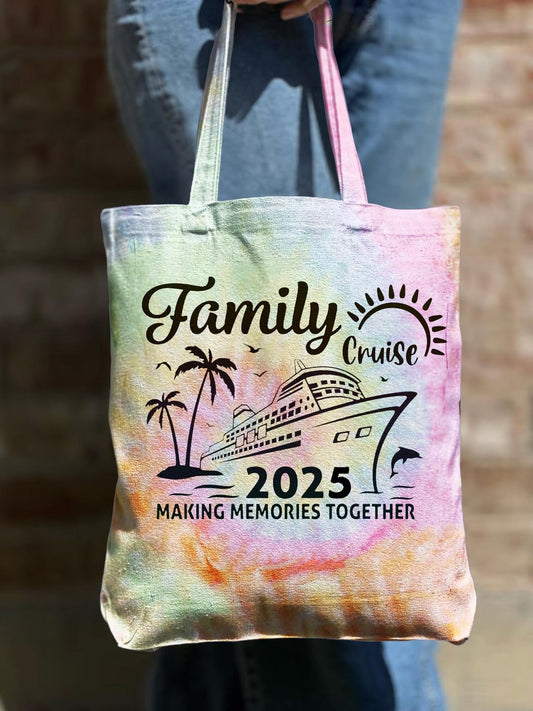 Schultertasche aus Canvas mit Batikmuster und Reißverschluss im Family Cruise-Print 