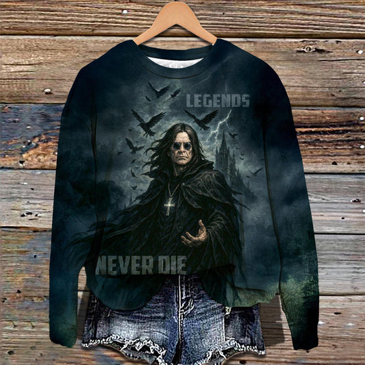 Ozzy Osbourne Dark Printed Long Sleeve Casual Top