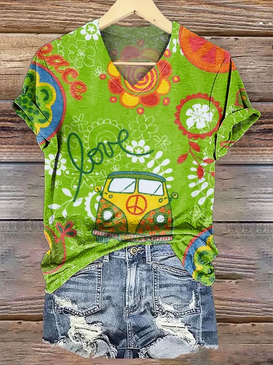 Hippie Love Peace Art Painting V-neck T-Shirt