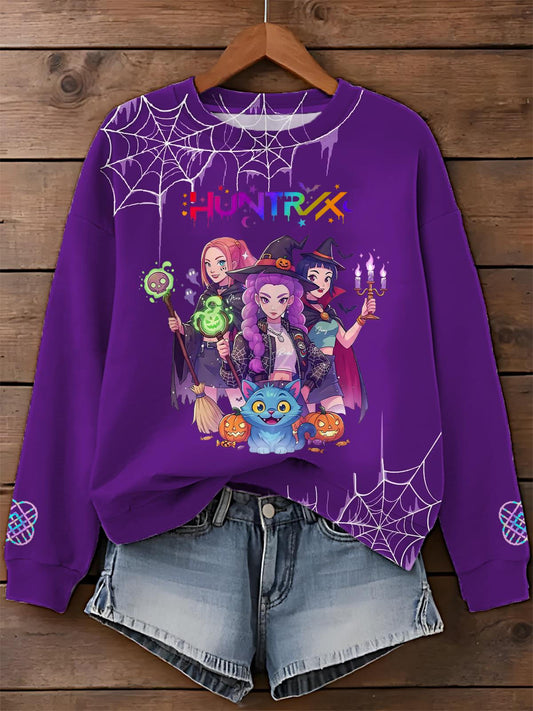 Halloween Demon Hunter Printed Long Sleeve Casual Top