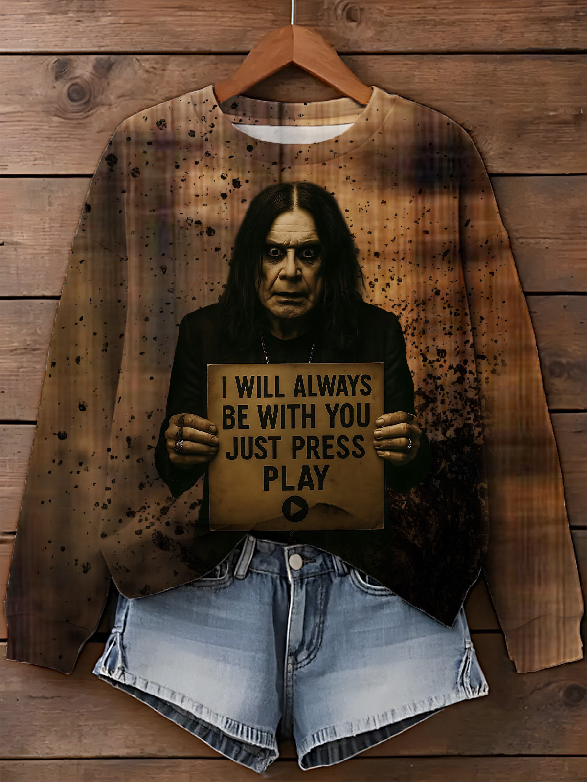 Ozzy Osbourne Retro Printed Long Sleeve Casual Top