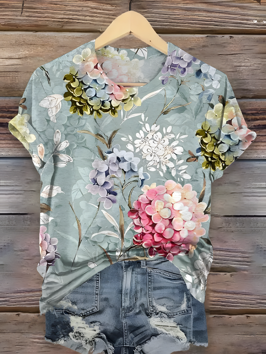 Retro Floral Pattern Crew Neck T-shirt
