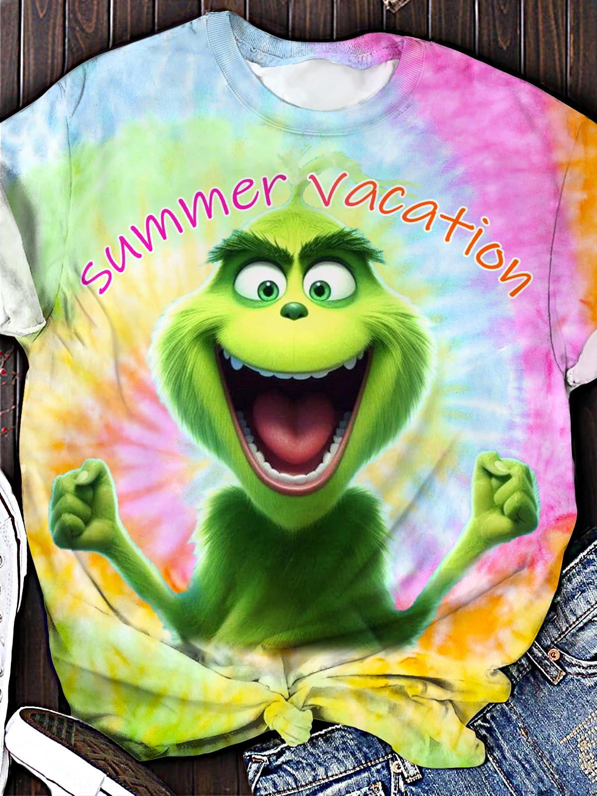 夏休みファッションプリントクルーネックTシャツ