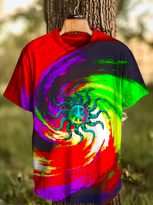 Vintage Tie Dye Hippie Peace Sign Crew Neck T-shirt