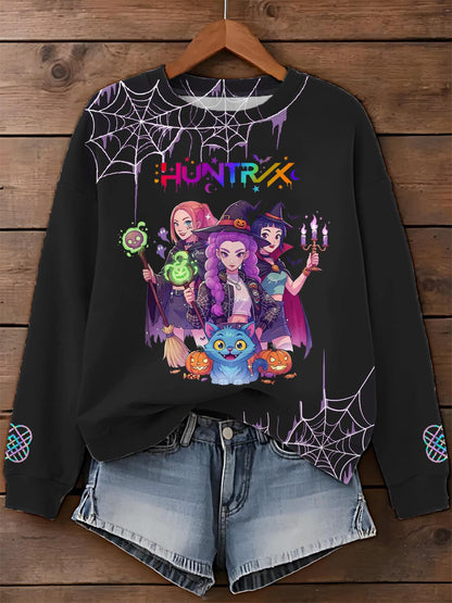 Halloween Demon Hunter Printed Long Sleeve Casual Top