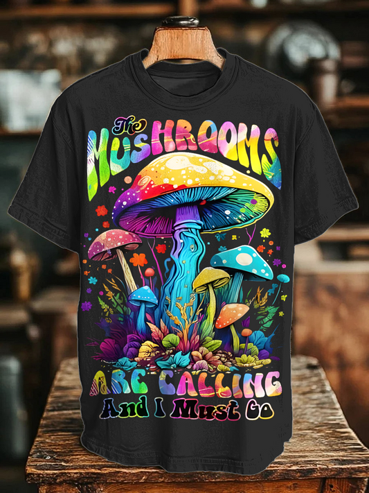 Psychedelic World Hippie Mushroom Art Crew Neck T-shirt