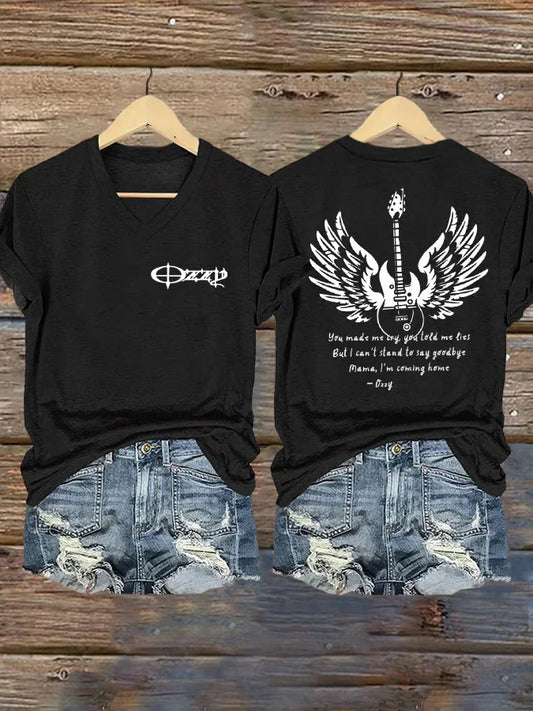 Women's "Hot Singer" Mama I'm Coming Home Printed V-Neck T-Shirt