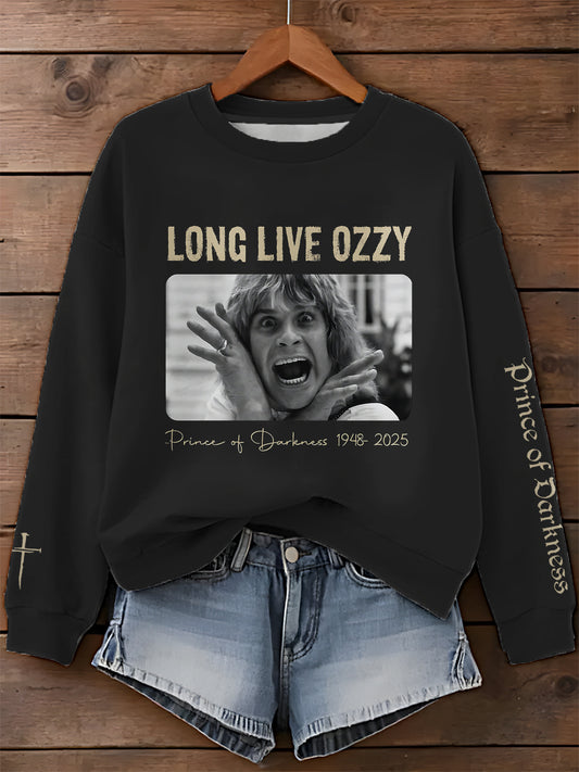 In Memory of Ozzy Osbourne Printed Long Sleeve Casual Top