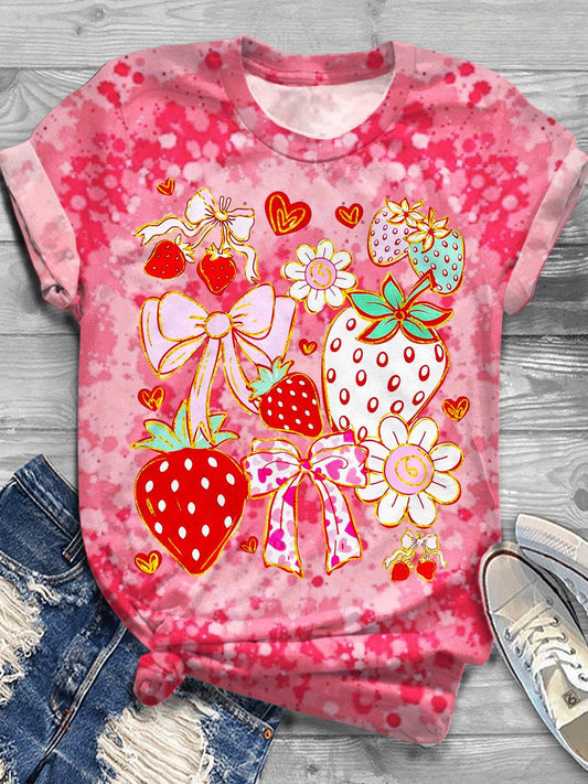 Boho Strawberry Coquette Crew Neck T-shirt