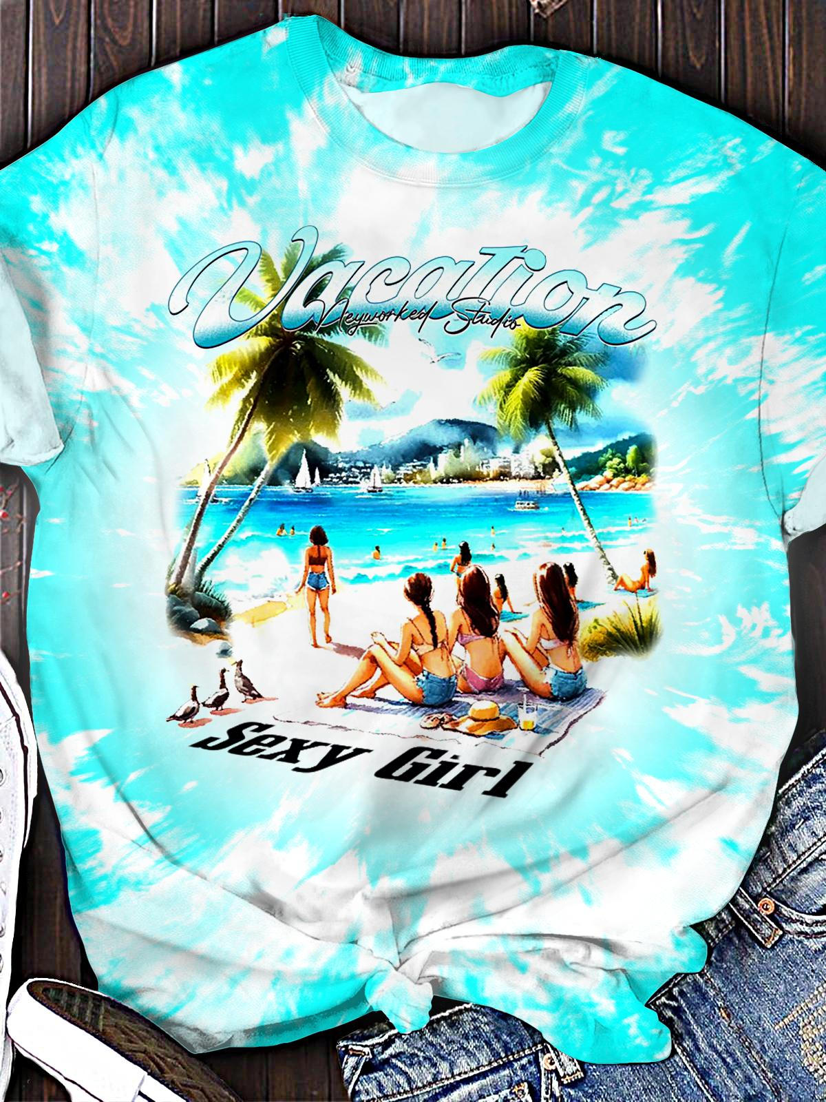 Sexy Girl Vacation Crew Neck T-shirt
