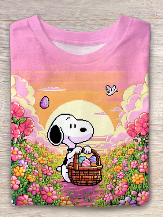 Fun Vacation Snoopy Sunset Garden Crew Neck T-shirt