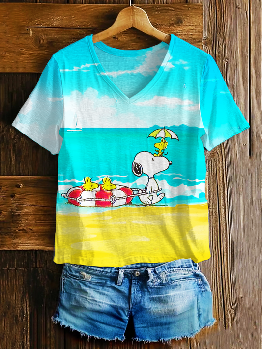 Fun Vacation Snoopy Beach Walk V-neck T-Shirt