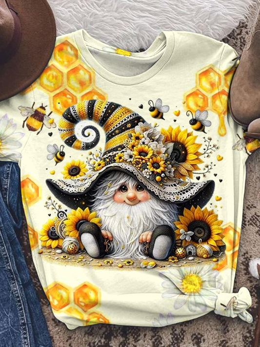 Honey Bee Gnome Crew Neck T-shirt
