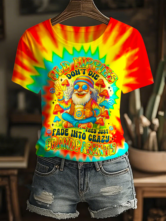 Old Hippie Tie Dye Gnome Crew Neck T-shirt