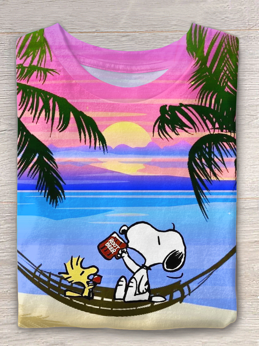 Snoopy Island Vacation Drinking Root Beer Crew Neck T-shirt